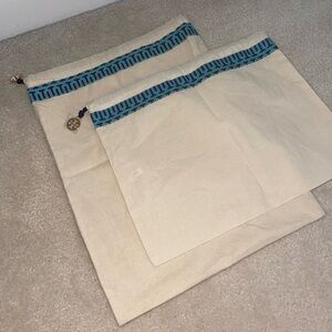 Tory Burch Cream Canvas Dust Bags with Iconic Teal Trim (Set of 2)
